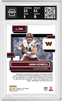 Sam Howell from the 2022 Panini Donruss Optic set graded by Arena Club and given an overall grade of 9.5.