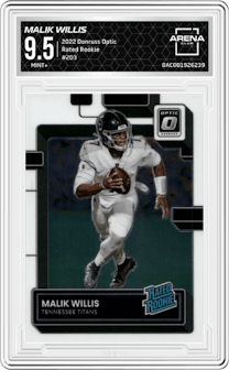 Malik Willis from the 2022 Panini Donruss Optic set graded by Arena Club and given an overall grade of 9.5.