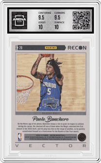 Paolo Banchero from the 2022-23 Panini Recon set graded by Arena Club and given an overall grade of 10.