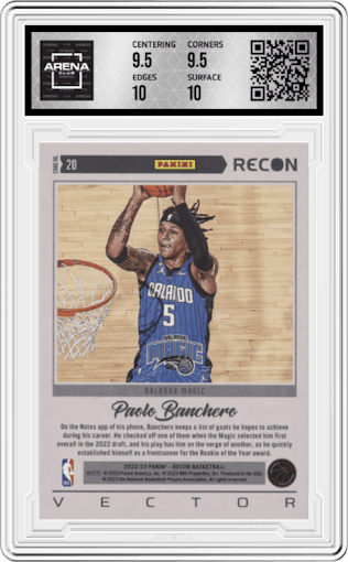 Paolo Banchero from the 2022-23 Panini Recon set graded by Arena Club and given an overall grade of 10.