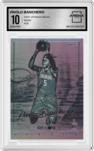 Paolo Banchero from the 2022-23 Panini Recon set graded by Arena Club and given an overall grade of 10.