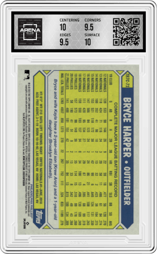 Bryce Harper from the 2022 Topps Silver Pack  set graded by Arena Club and given an overall grade of 10.