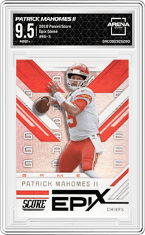 Patrick Mahomes II from the 2019 Panini Score set graded by Arena Club and given an overall grade of 9.5.