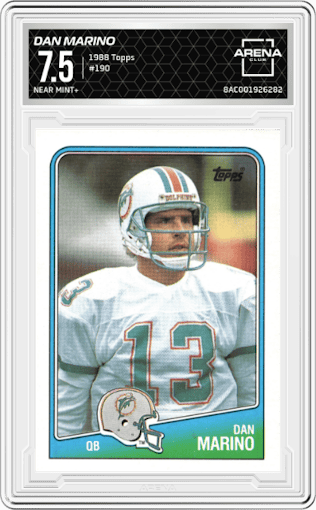 Dan Marino from the 1988 Topps set graded by Arena Club and given an overall grade of 7.5.