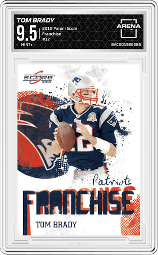 Tom Brady from the 2010 Panini Score set graded by Arena Club and given an overall grade of 9.5.