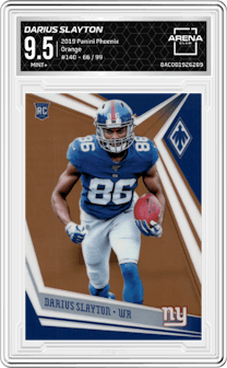 Darius Slayton from the 2019 Panini Phoenix set featuring a Orange parallel graded by Arena Club and given an overall grade of 9.5.