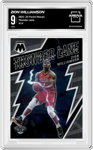  Zion Williamson from the 2021-22 Panini Mosaic  set graded by Arena Club and given an overall grade of 9.