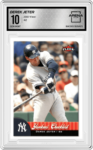 Derek Jeter from the 2007 Fleer  set graded by Arena Club and given an overall grade of 10.