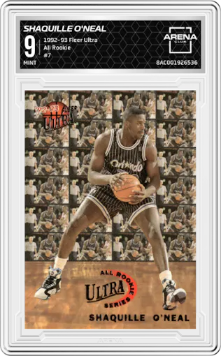 Shaquille O'Neal from the 1992-93 Fleer Ultra set graded by Arena Club and given an overall grade of 9.