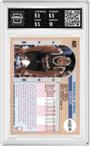 Shaquille O'Neal from the 1992-93 Fleer  set graded by Arena Club and given an overall grade of 9.