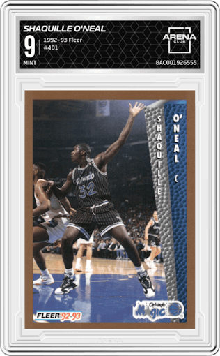 Shaquille O'Neal from the 1992-93 Fleer  set graded by Arena Club and given an overall grade of 9.