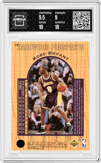 Kobe Bryant  from the 1996-1997 UD3 set graded by Arena Club and given an overall grade of 9.5.