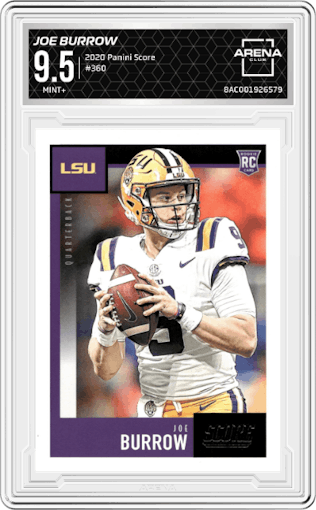 Joe Burrow from the 2020 Panini Score set graded by Arena Club and given an overall grade of 9.5.