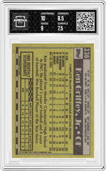 Ken Griffey, Jr.  from the 1990 Topps set graded by Arena Club and given an overall grade of 8.