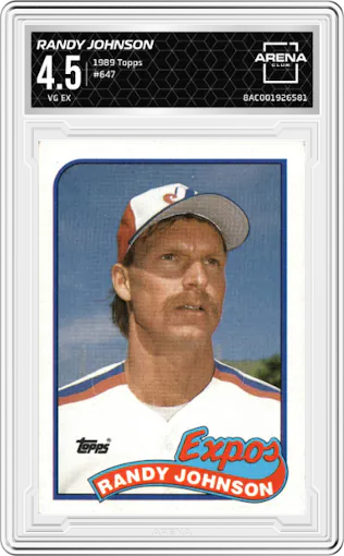 Randy Johnson from the 1989 Topps set graded by Arena Club and given an overall grade of 4.5.
