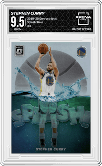 Stephen Curry from the 2019-20 Panini Donruss Optic set featuring a Holo parallel graded by Arena Club and given an overall grade of 9.5.