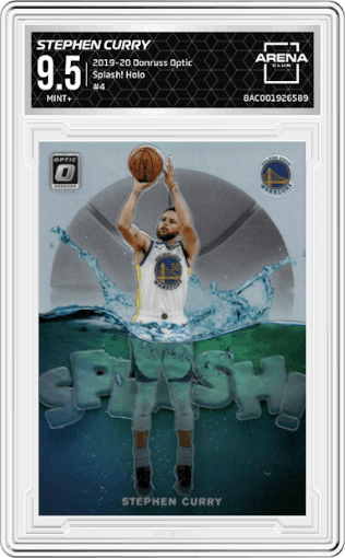 Stephen Curry from the 2019-20 Panini Donruss Optic set featuring a Holo parallel graded by Arena Club and given an overall grade of 9.5.