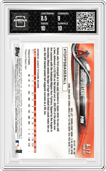 Shohei Ohtani from the 2018 Topps Baseball Factory Team Set set graded by Arena Club and given an overall grade of 9.