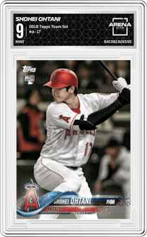 Shohei Ohtani from the 2018 Topps Baseball Factory Team Set set graded by Arena Club and given an overall grade of 9.