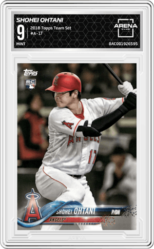 Shohei Ohtani from the 2018 Topps Baseball Factory Team Set set graded by Arena Club and given an overall grade of 9.