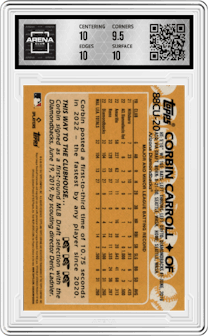 Corbin Carroll from the 2023 Topps Chrome Update set graded by Arena Club and given an overall grade of 10.