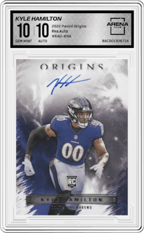 Kyle Hamilton from the 2022 Panini Origins set graded by Arena Club and given an overall grade of 10.