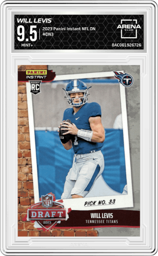 Will Levis from the 2023 Panini Instant NFL Draft Night set graded by Arena Club and given an overall grade of 9.5.