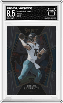 Trevor Lawrence from the 2021 Panini Select set graded by Arena Club and given an overall grade of 8.5.