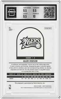 Allen Iverson from the 2022-23 Panini NBA Hoops set graded by Arena Club and given an overall grade of 10.
