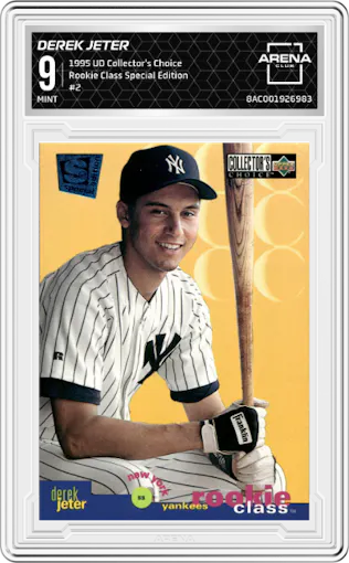 Derek Jeter from the 1995 Upper Deck Collector's Choice set featuring a Special Edition parallel graded by Arena Club and given an overall grade of 9.