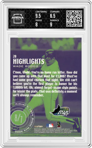 Wade Boggs from the 2000 SkyBox Dominion set graded by Arena Club and given an overall grade of 7.