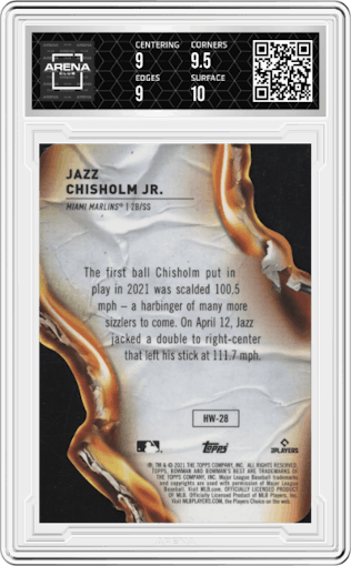 Jazz Chisholm Jr. from the 2021 Bowman’s Best set graded by Arena Club and given an overall grade of 9.5.