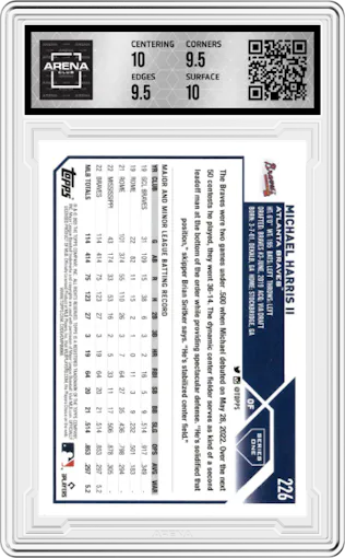 Michael Harris II from the 2023 Topps  set graded by Arena Club and given an overall grade of 10.