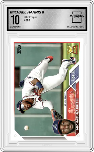 Michael Harris II from the 2023 Topps  set graded by Arena Club and given an overall grade of 10.