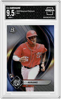 CJ Abrams from the 2022 Bowman Platinum set graded by Arena Club and given an overall grade of 9.5.