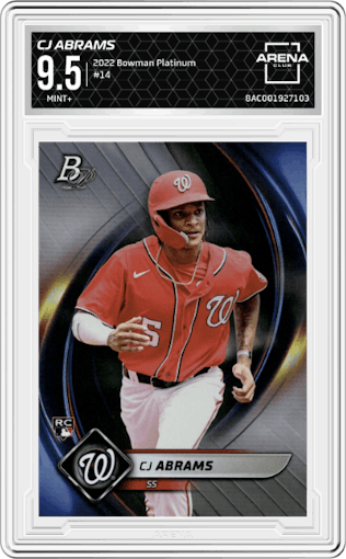 CJ Abrams from the 2022 Bowman Platinum set graded by Arena Club and given an overall grade of 9.5.