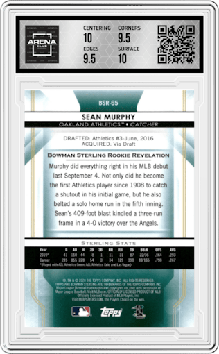Sean Murphy from the 2020 Bowman Sterling set graded by Arena Club and given an overall grade of 10.