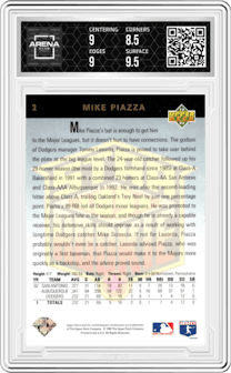 Mike Piazza from the 1993 Upper Deck set graded by Arena Club and given an overall grade of 9.