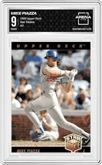 Mike Piazza from the 1993 Upper Deck set graded by Arena Club and given an overall grade of 9.