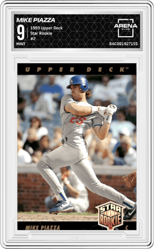 Mike Piazza from the 1993 Upper Deck set graded by Arena Club and given an overall grade of 9.