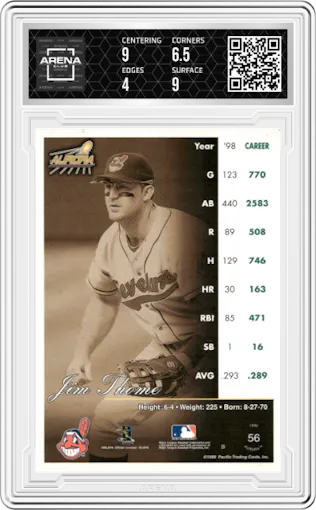 Jim Thome from the 1999 Pacific Aurora set graded by Arena Club and given an overall grade of 4.5.