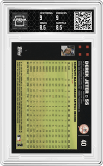 Derek Jeter from the 2007 Topps set graded by Arena Club and given an overall grade of 9.