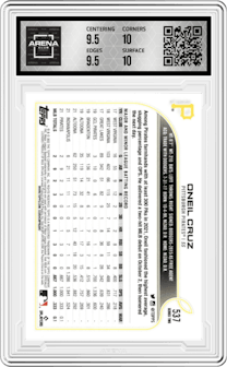 Oneil Cruz from the 2022 Topps set graded by Arena Club and given an overall grade of 10.