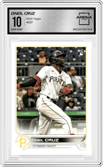 Oneil Cruz from the 2022 Topps set graded by Arena Club and given an overall grade of 10.