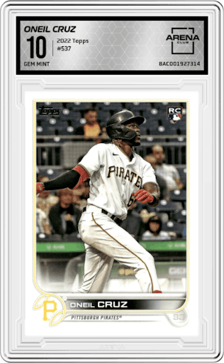Oneil Cruz from the 2022 Topps set graded by Arena Club and given an overall grade of 10.