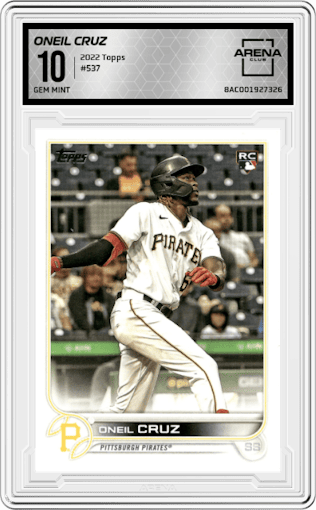 Oneil Cruz from the 2022 Topps set graded by Arena Club and given an overall grade of 10.