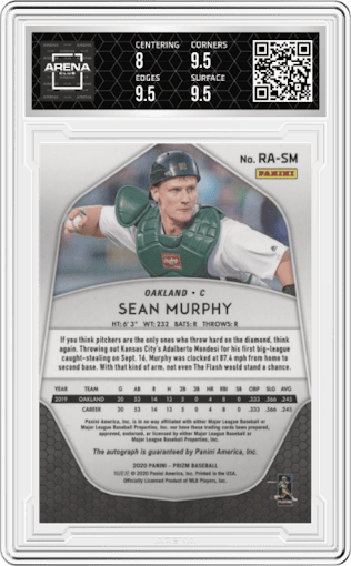 Sean Murphy from the 2020 Panini Prizm set graded by Arena Club and given an overall grade of 8.5.
