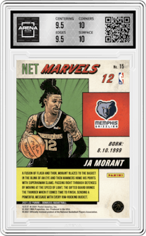 Ja Morant from the 2021-22 Panini Donruss set graded by Arena Club and given an overall grade of 10.