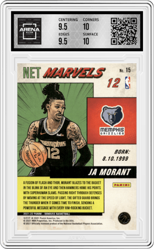 Ja Morant from the 2021-22 Panini Donruss set graded by Arena Club and given an overall grade of 10.