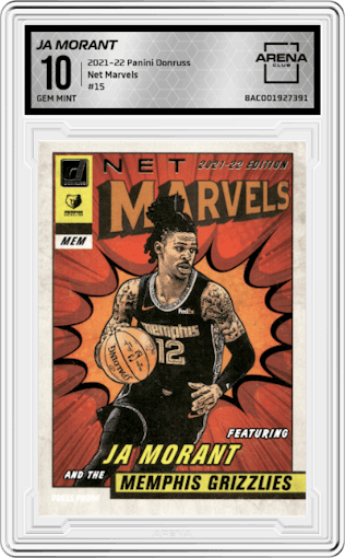 Ja Morant from the 2021-22 Panini Donruss set graded by Arena Club and given an overall grade of 10.